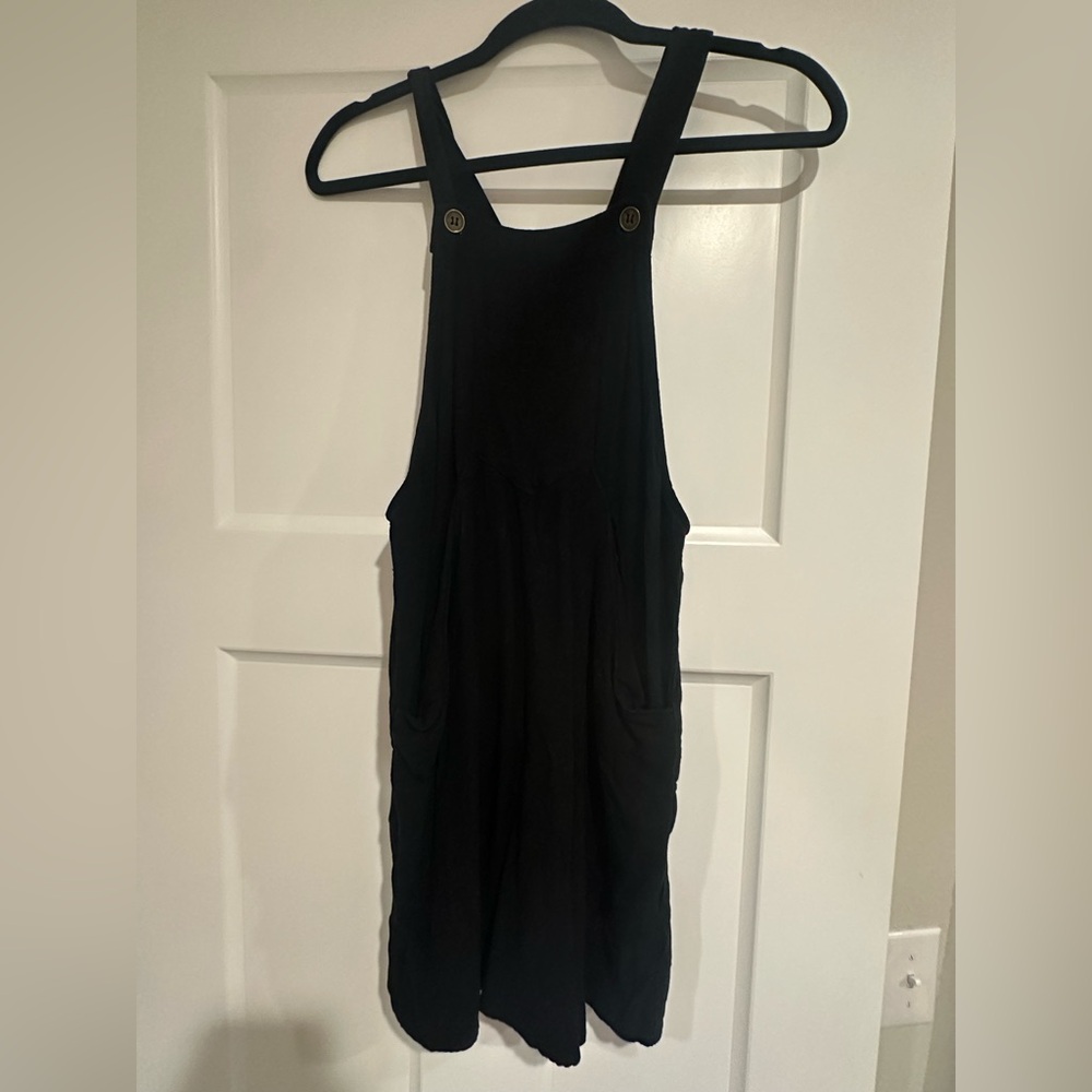 Umgee Black Button Overall Dress